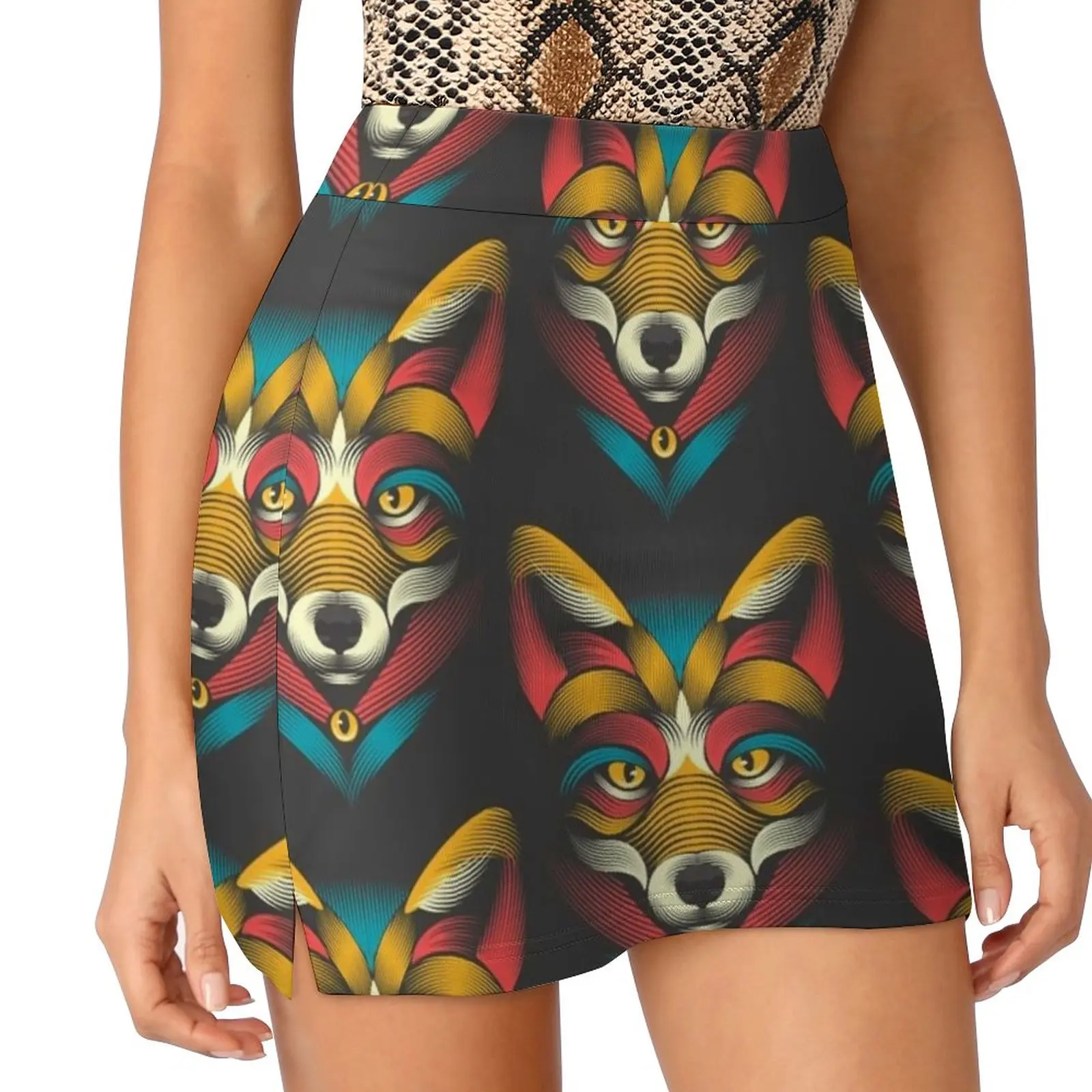 Foxoul Women's skirt With Pocket Vintage Skirt Printing A Line Skirts Summer Clothes Pagata Fox Animal Totem Technicolor Forest