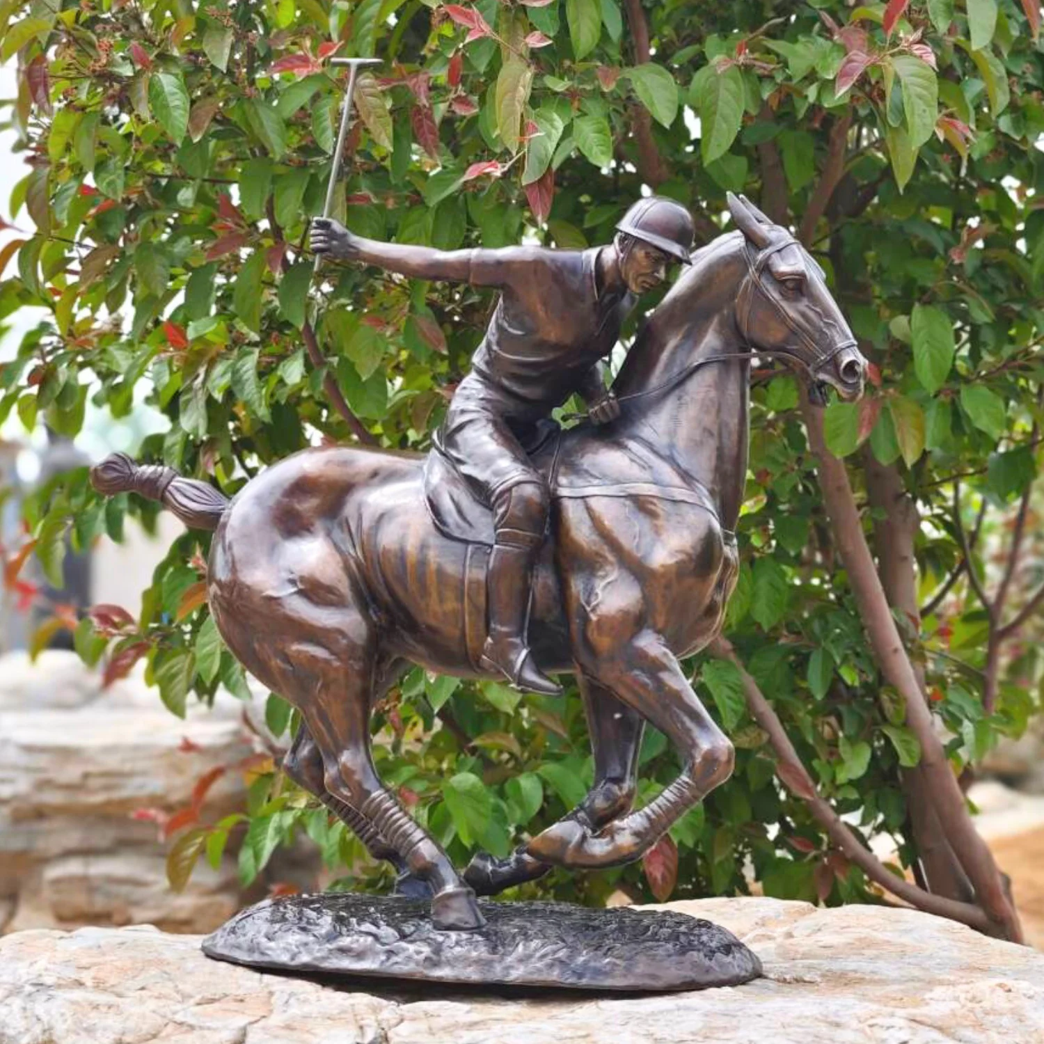 

24" Casting Bronze Polo Player and Horse Statue Famous Casting Bronze Polo Player Horse Jockey Sculpture Home Garden Decoration