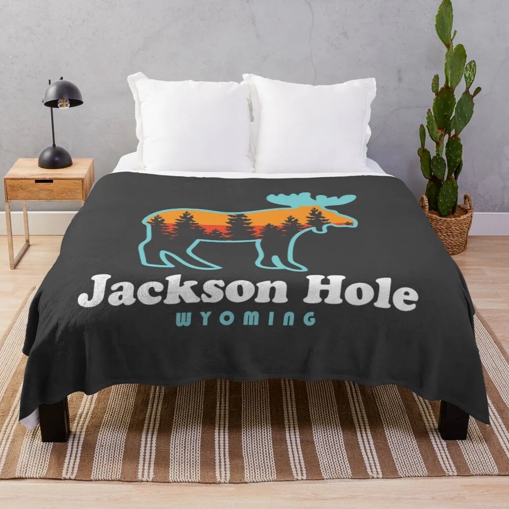 

Jackson Hole Wyoming Moose Grand Tetons Throw Blanket Cozy Light Blanket for Travel Camping Picnic