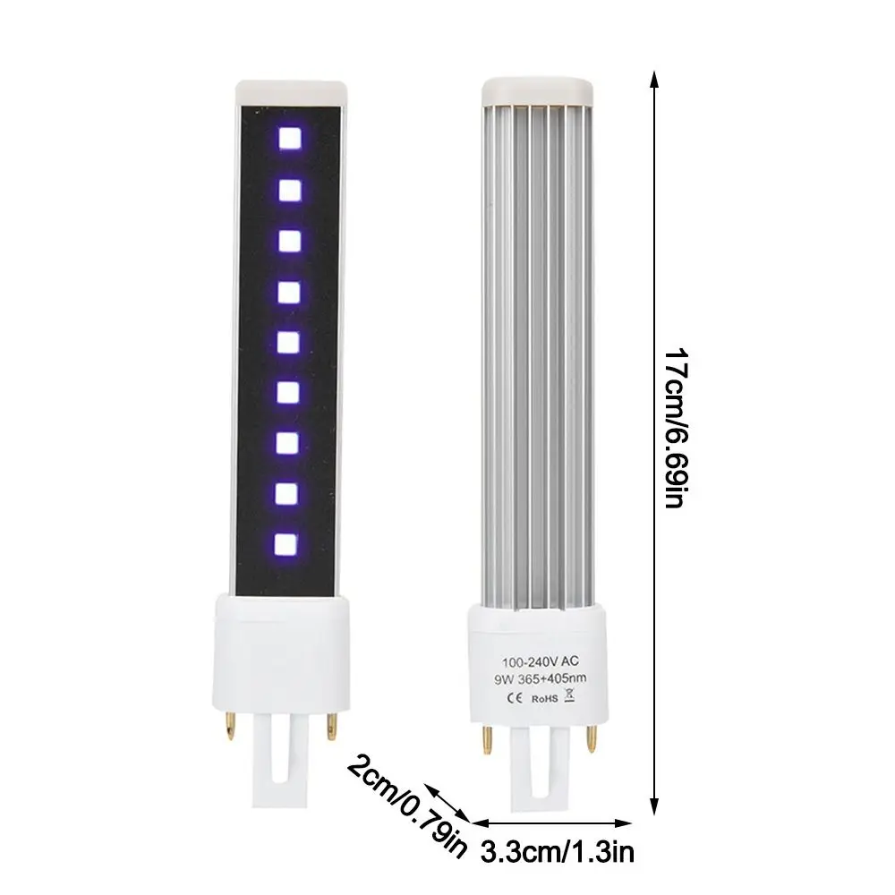 365+405nm Double Light Source Nail Gel Curing Dryer Light Aluminium Alloy Fast Drying Nail UV Light Bulb 9W Power Electric Tubes view 6