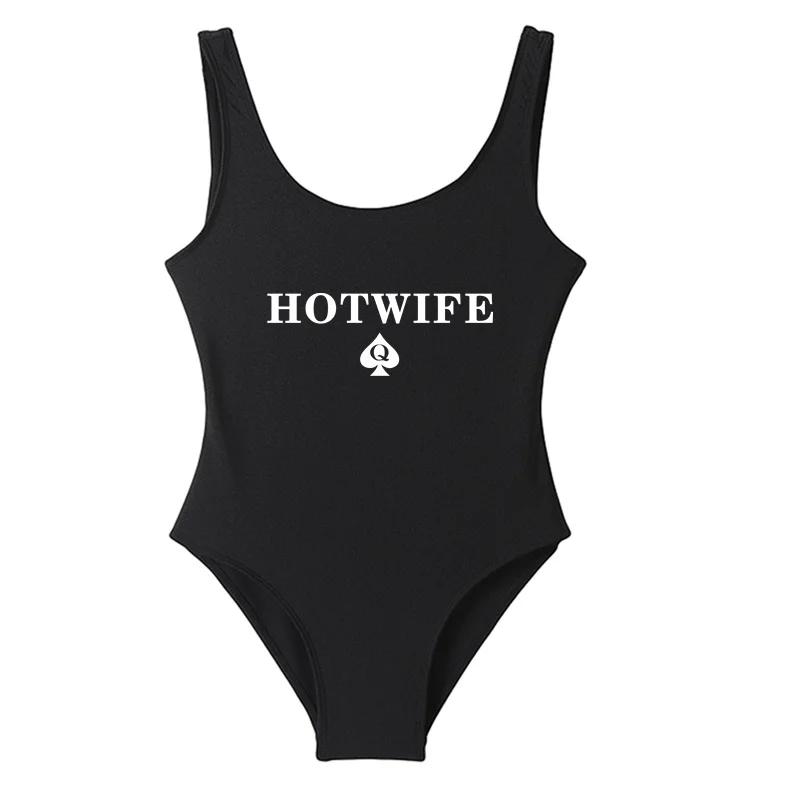 New Fashion Women One Piece Spades HOT WIFE Summer Swimsuit Sexy Bodysuit Swimwear Backless Mayo Monokini Cute Badpak One-Piece