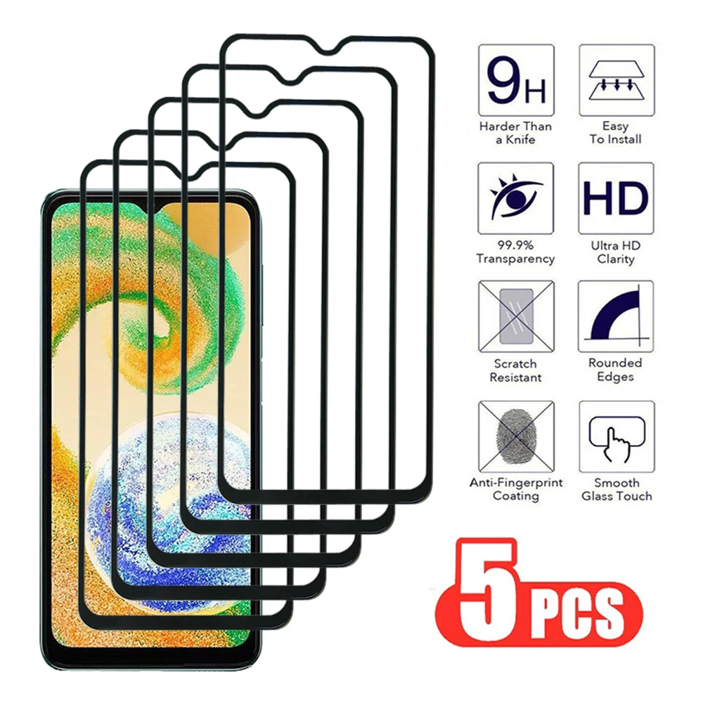 5Pcs Tempered Glass For Samsung Galaxy A11 A12 A13 A14 A15 A01 A02 A04 A05 4G 5G Screen Protector A02S A04E A04S A05S A04 Core