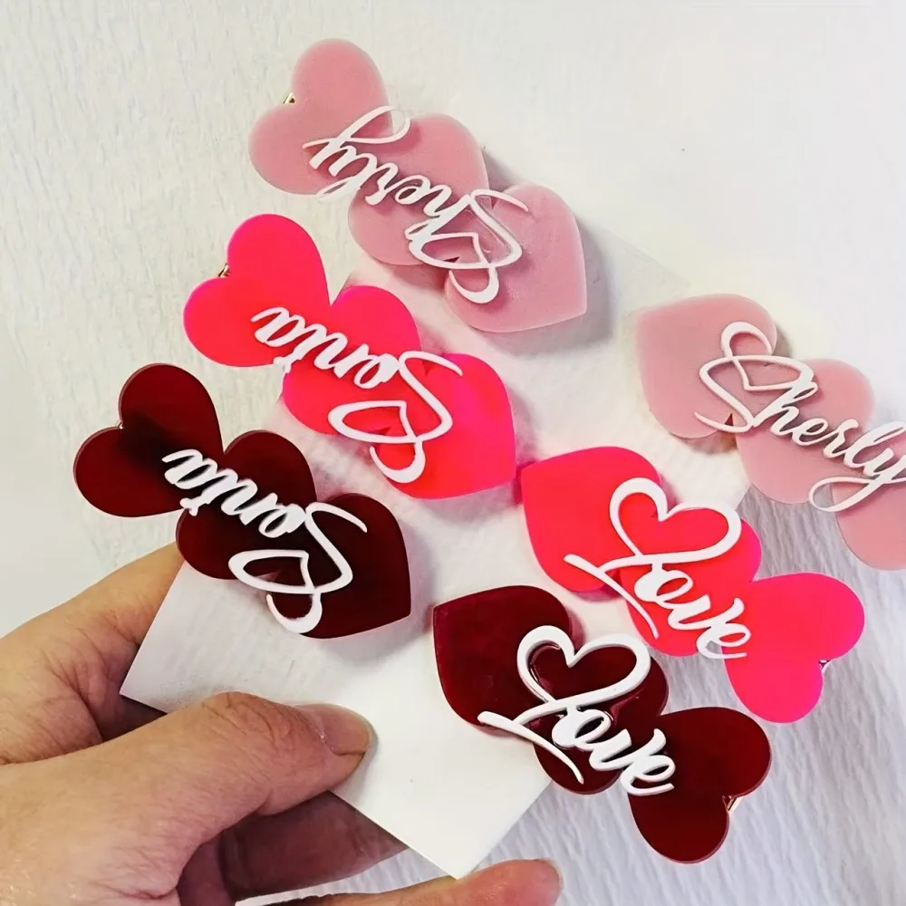 تخصيص اسم عيد الحب القلب مقاطع الشعر متعدد الألوان القلب بريق الترتر القلب دبابيس الشعر حفل زفاف إكسسوارات الشعر