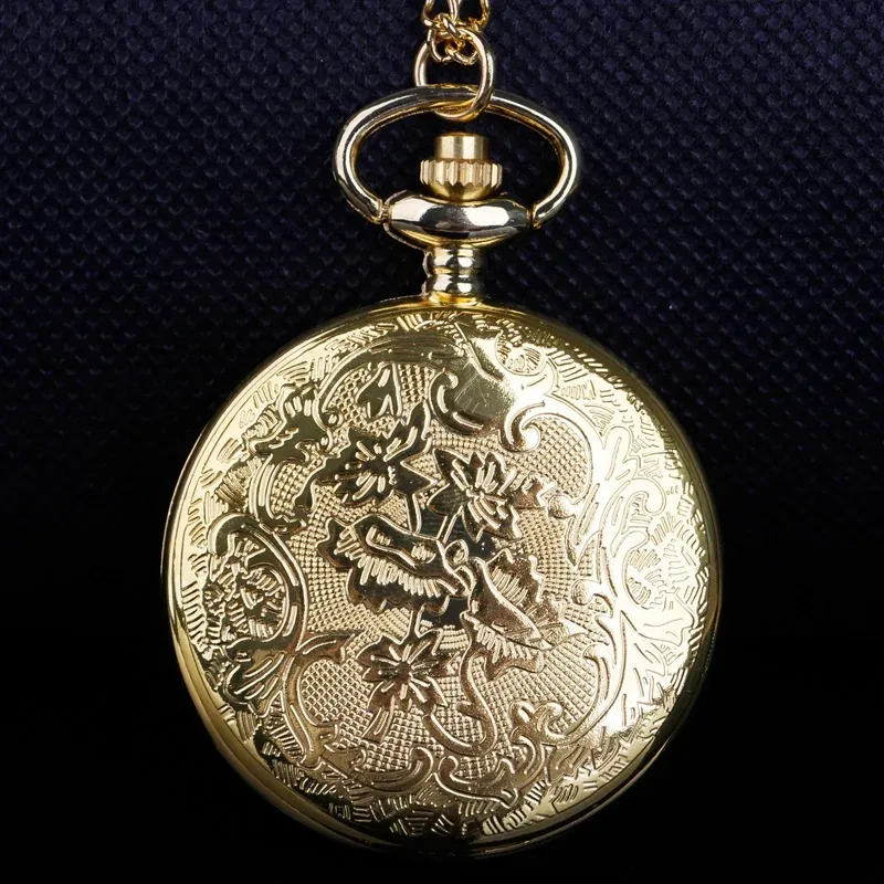 高級デザインゴールドクォーツ懐中時計ゴールドメッキケースレトロ男性女性のネックレスチェーン懐中時計ファッションギフト