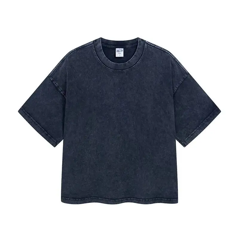 Washed Men's Tees Round Neck Solid Color Worn-out Short Sleeved American Style Pullover Male T-shirt Summer Menswear 9WOQUQ