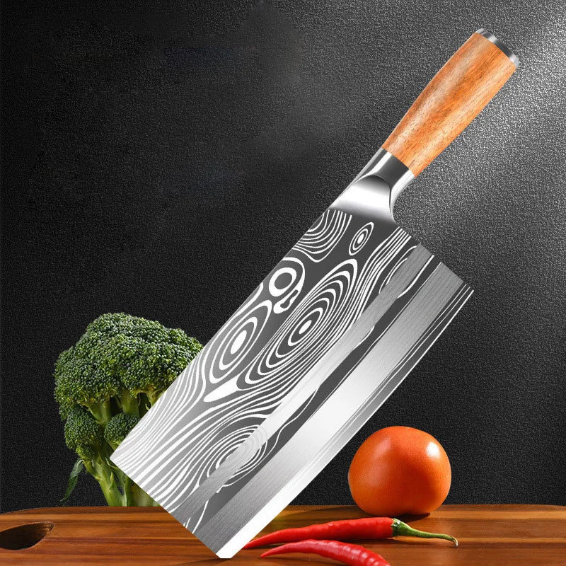 Heavy Cleaver Knife Laser Damascus Blade Wood Handle Kitchen Knives Chef Cleaver Meat Chopping Vegetables Butcher Slicing Knife