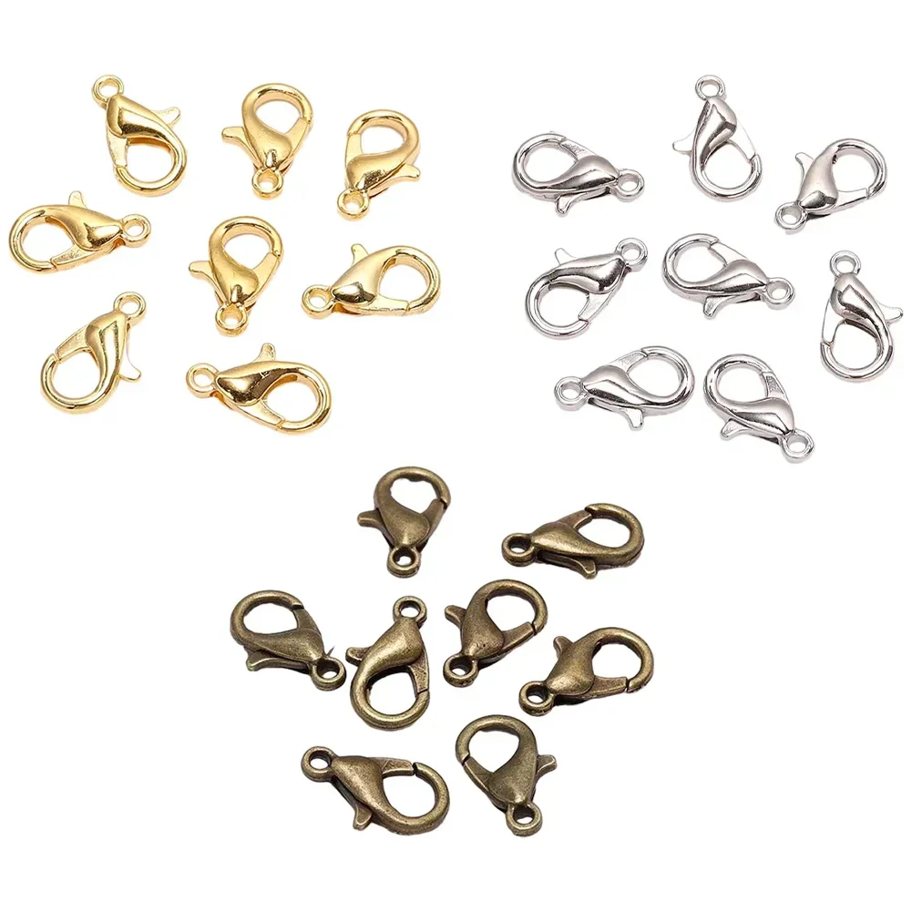 50Pcs/Lot Swivel Lobster Clasp Hooks 12mm Keychain Split Key Ring Connector For Bag Belt Dog Chains DIY Jewelry Making Findings