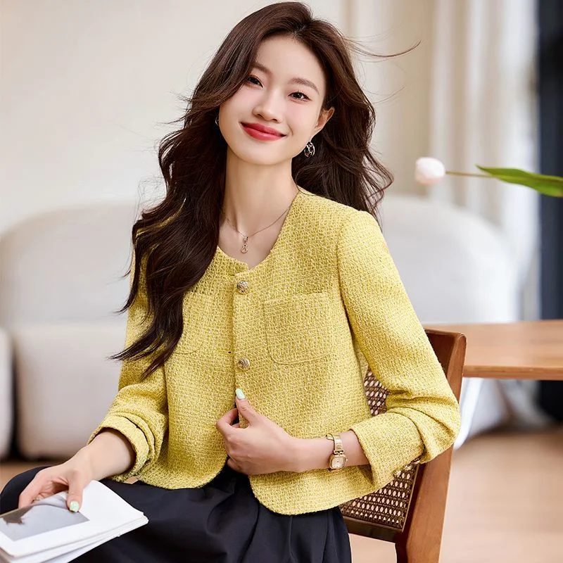 Jaqueta rosa primavera e outono 2025 novo francês high-end curto casaco para mulher blazer terno amarelo jaquetas moda superior trench coa
