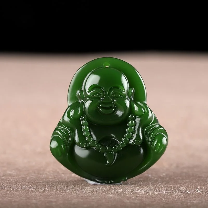 

Xinjiang natural pendant men's and women's spinach green jasper Buddha Gong Maitreya Buddha versatile