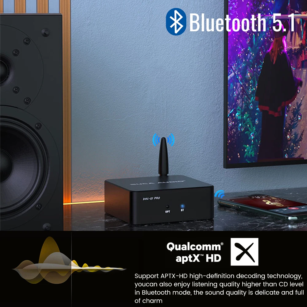 SUCA الصوت QCC5125 بلوتوث 5.1 استقبال ستيريو اختيار RCA التناظرية محول 24Bit 192KHz LDAC المنزل سطح المكتب سيارة محول الصوت