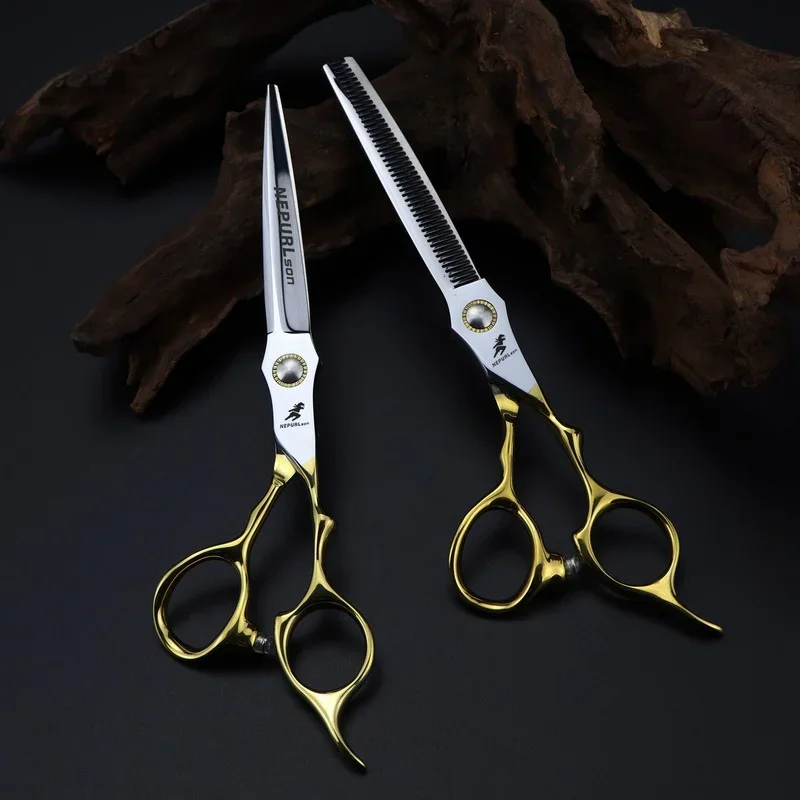 

Nepurlson Hair Scissors Professional 6.5 Inch Hairdressing Scissors Cutting Thinning Set Barber Shop Salons Shears