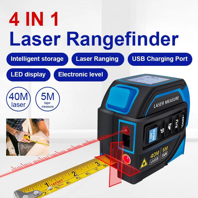 HAIZHIHUI 4in1tape measure Digital Laser Distance Meters with Electronic level Measures linear, collinear, area and volume.