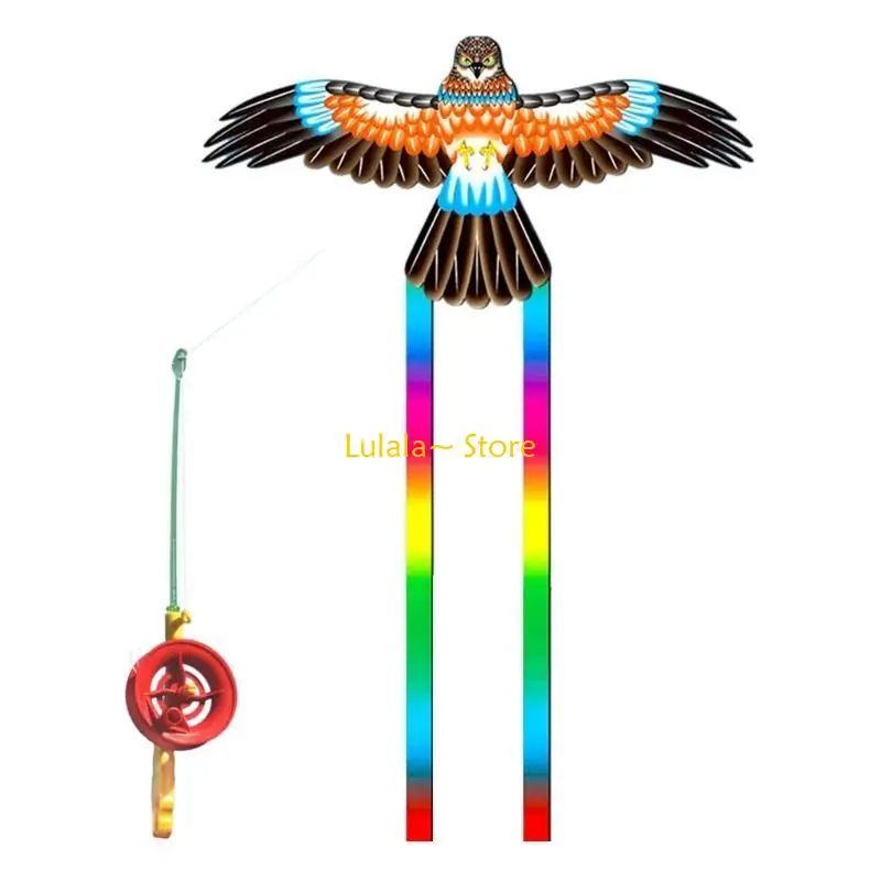 Y4QA Dynamic Wing Kites Flying Kites Fishing Rod Child Beach Flying Toy Kites Vacation Outdoor Backyard Kites Toy Family