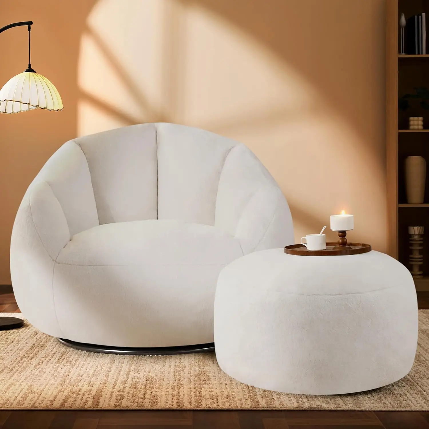 

Swivel Giant Bean Bag Chair Ottoman Plush Round Lounge Oversized Floor Sofa Living Room Bedroom Game Room Beige Customized