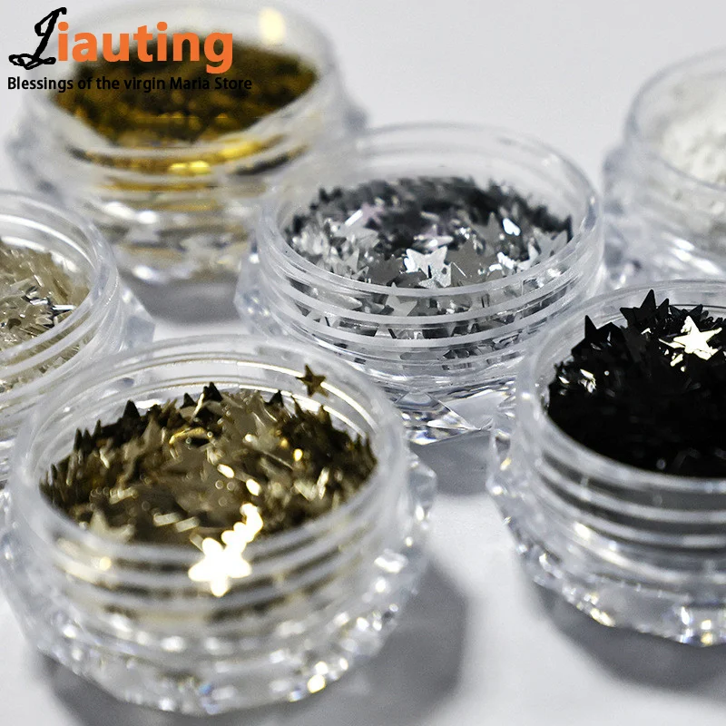 1Jar 1mm Mini Sparkling Pentagram Star Nail Glitter Sparkling Nail Decoration Nail Salon Design Cute Accessor DIY Nail Art Tool