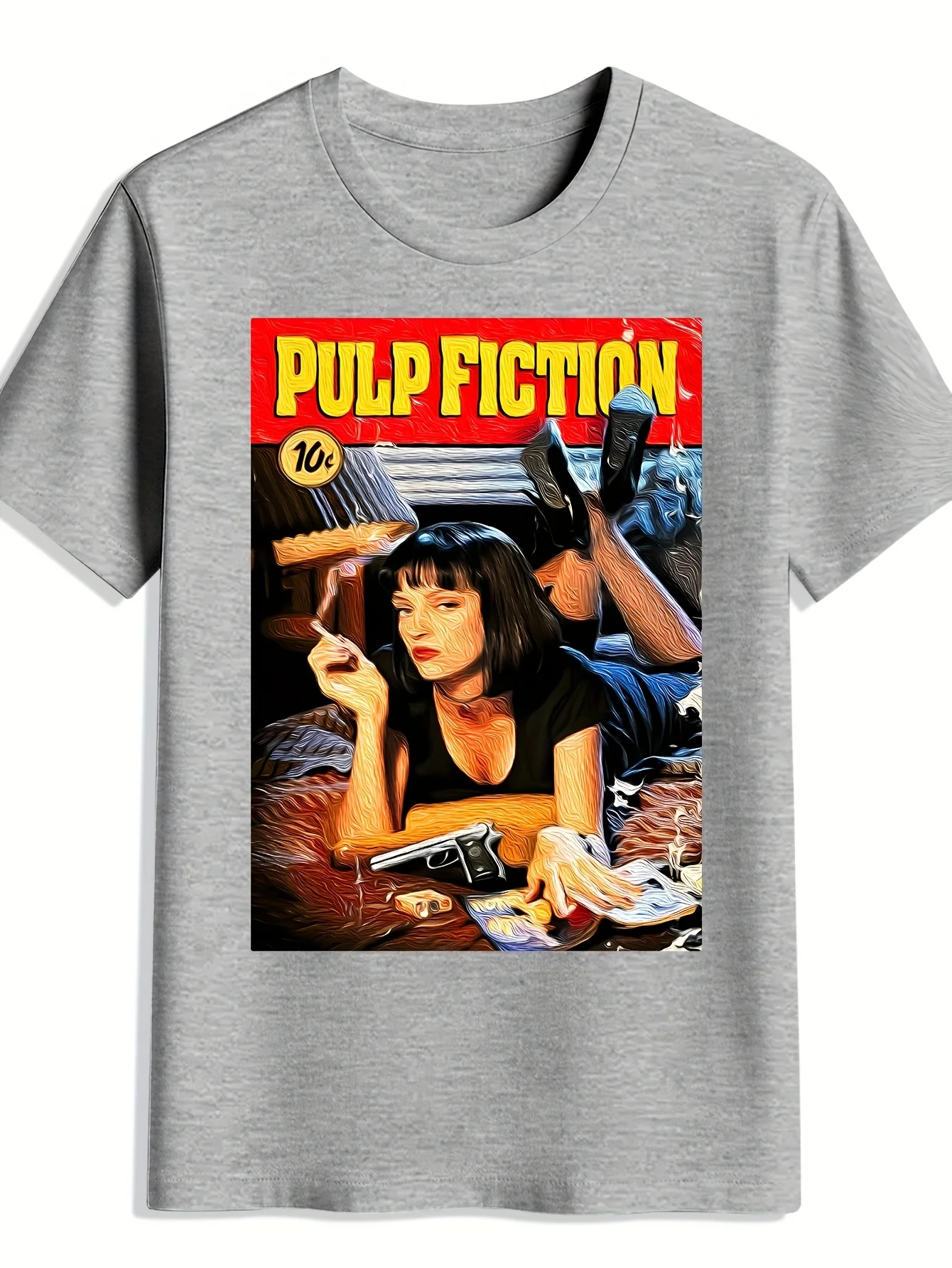 تي شيرت رجالي برسومات Pulp Fiction باللون الأسود كاجوال برقبة دائرية مع تصميم فيلم مميز خفيف الوزن للصيف للاستخدام اليومي #2