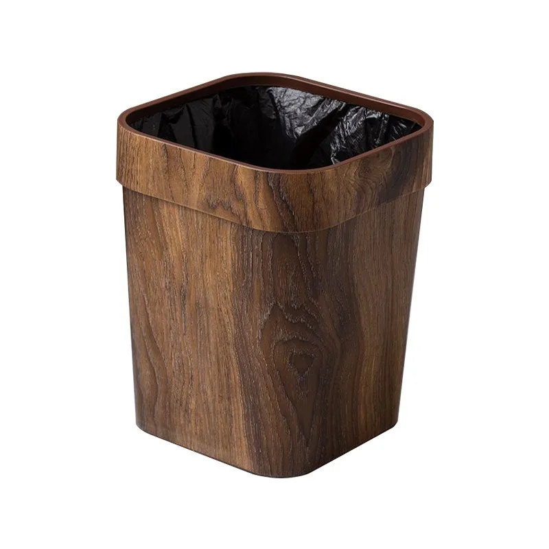 Wooden Wastebasket Plastic Small Basket Paper Kitchen Vintage Bins Retro Square Kitchen Trash Bin