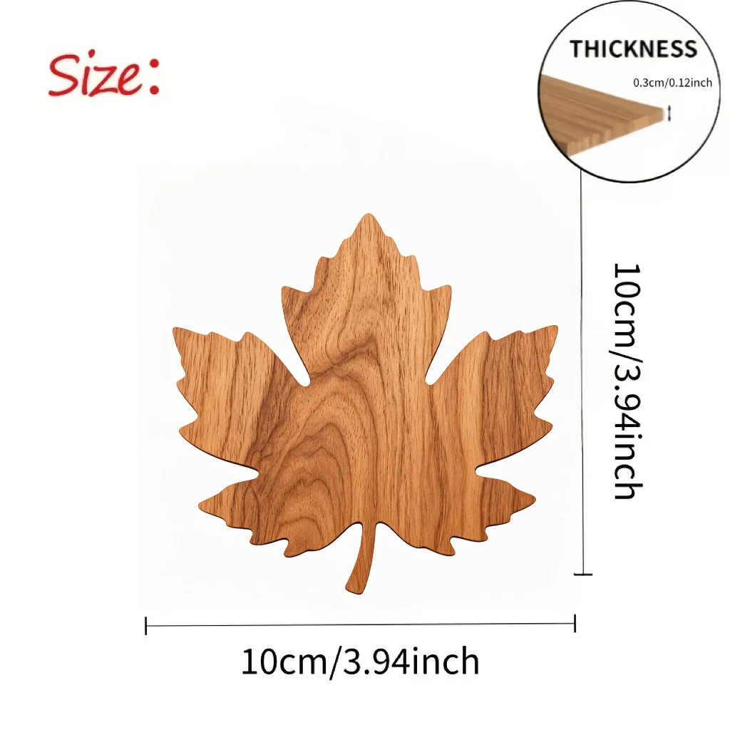 Maple Leaf Shaped Wooden Coasters Set, Non-Slip And Heat-Resistant,for Drinks Coffee Tea, 3pcs, Home And Restaurant Decor