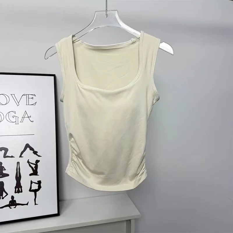 قميص نسائي برقبة مربعة من قطعة واحدة مع حمالة صدر مبطنة مدمجة للبيلاتيس والتدريب والجري واللياقة البدنية وملابس اليوغا وحمالة الصدر