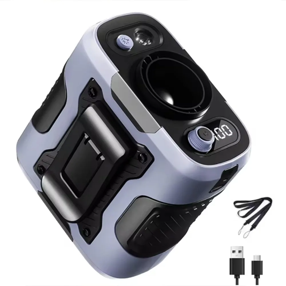 

With 100 Speeds Waist Mounted Fan Powerful Airflows Digital Display Hanging Neck Fan Power Bank Flashlight Waist Clip Fan