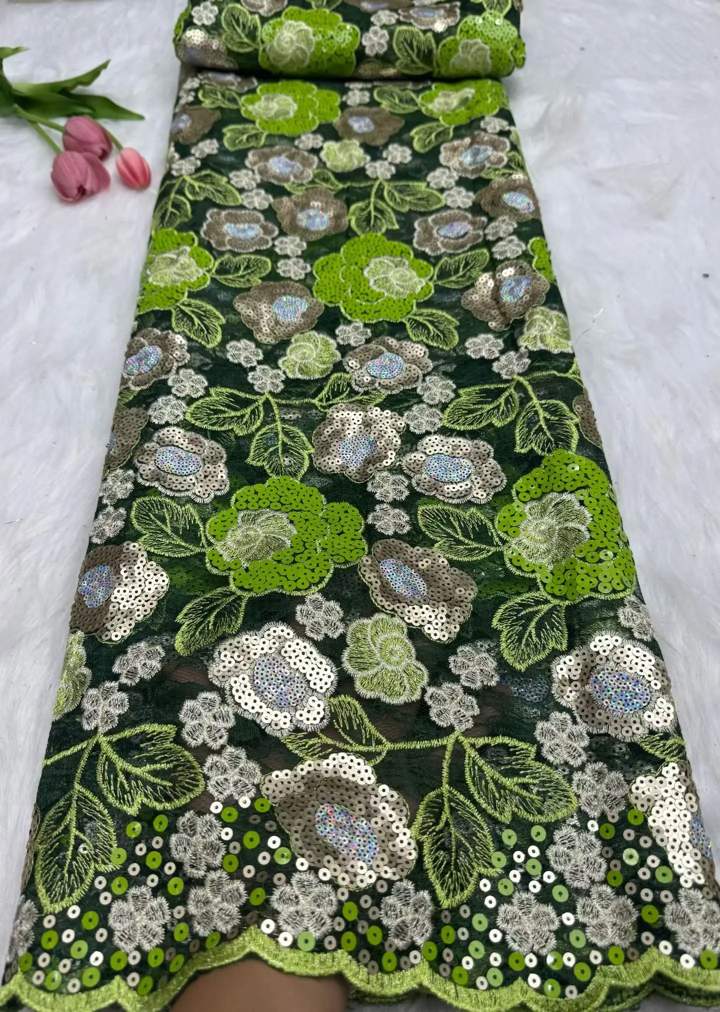 Kain Organza Berkualitas Tinggi 2025 Untuk Menjahit Kain Payet Gaun Pesta Pernikahan Afrika Nigeria Bordir 5 Yard H12-1
