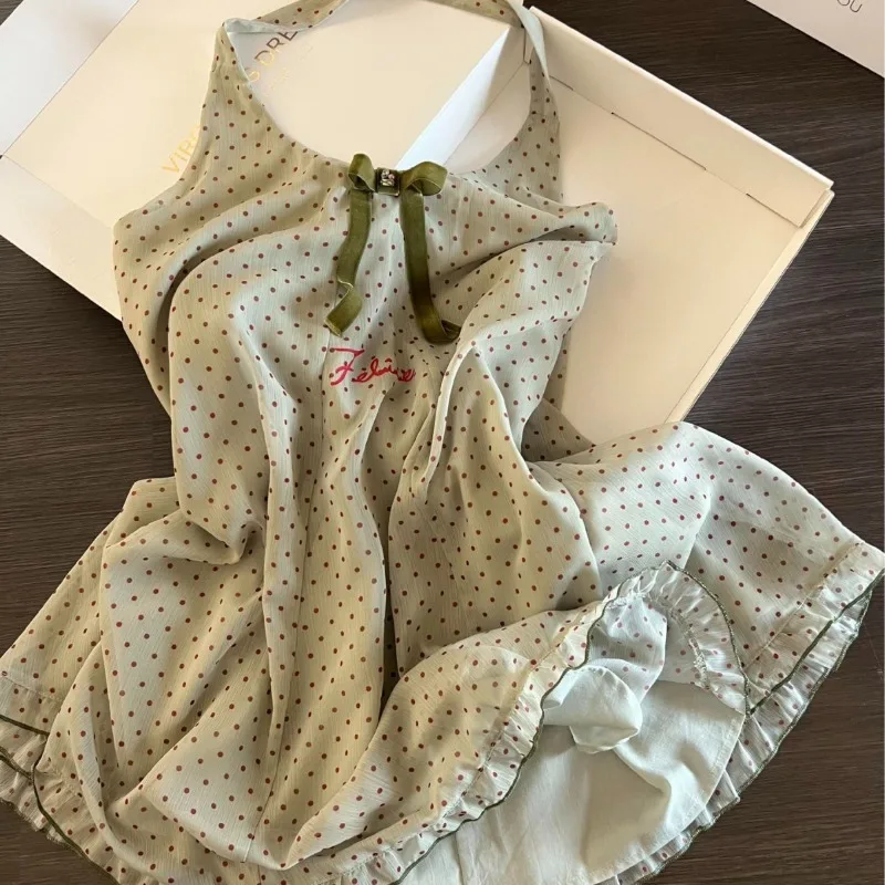 

Women's Summer Outfit Korean Style Girl's Sweet Summer Cami Nightdress New Butterfly Bow Ruffle Comfortable Breathable Home Dres