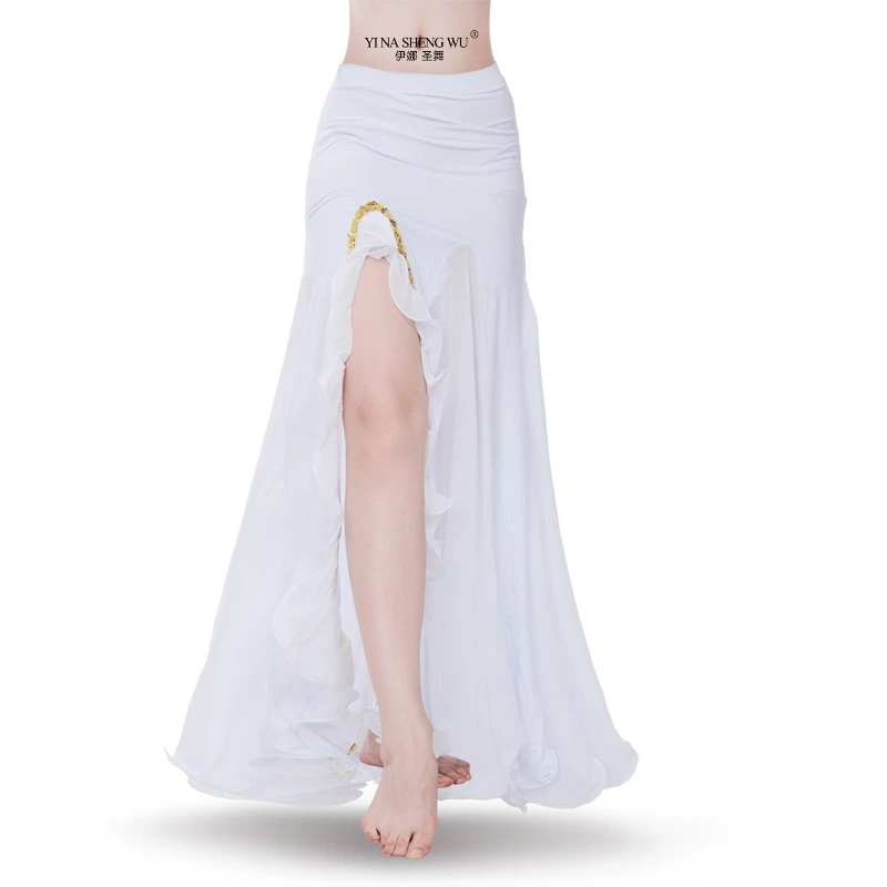 

Женская юбка для танца живота, юбка с рюшами и боковым разрезом, юбка для восточных танцев, длинная сексуальная одежда для танца живота для женщин