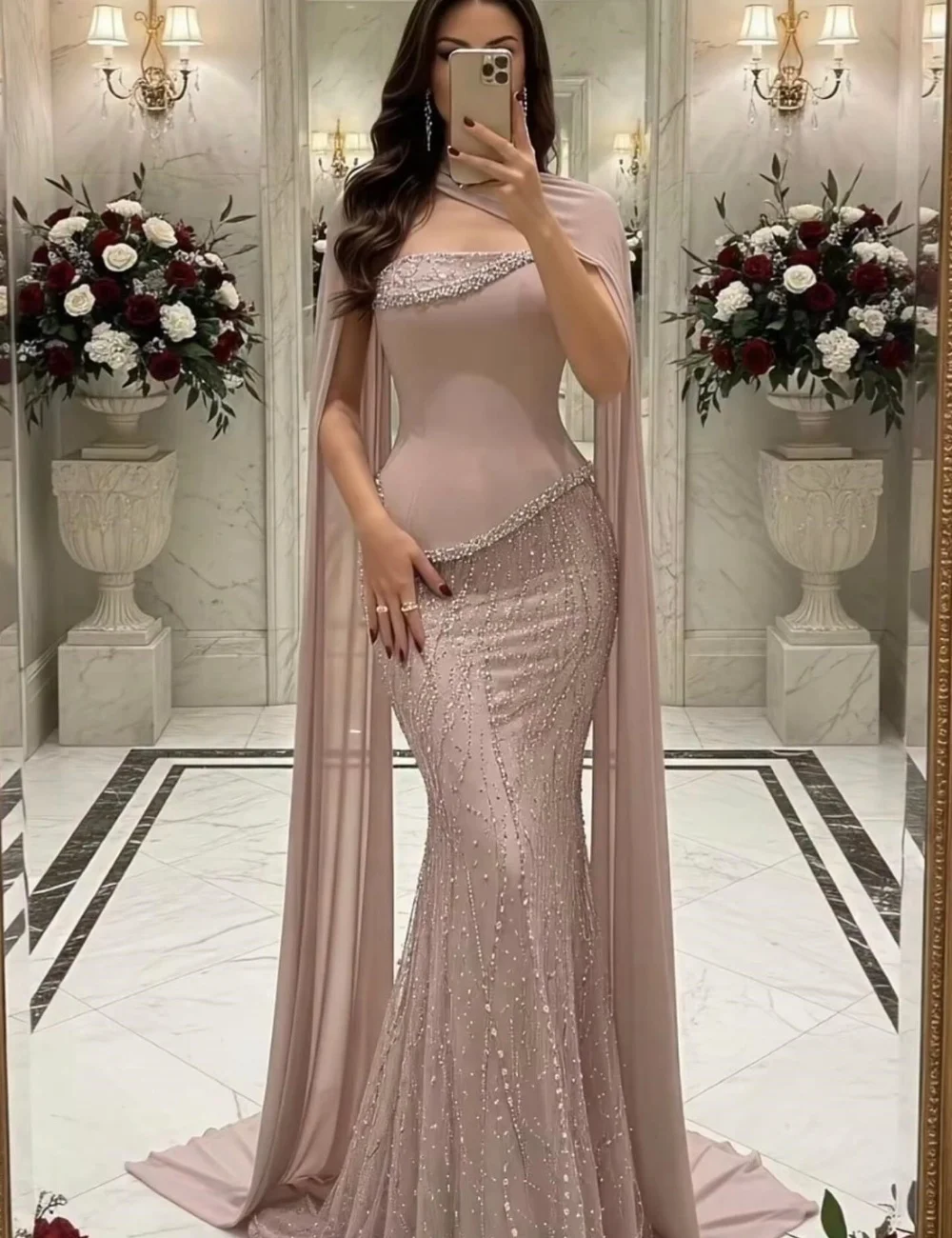 Maßgeschneiderte Klassische Chiffon Plissee Pailletten Meerjungfrau Trägerlose Lange Abendkleider Luxus 2025 Eleganter Chinesischer Stil