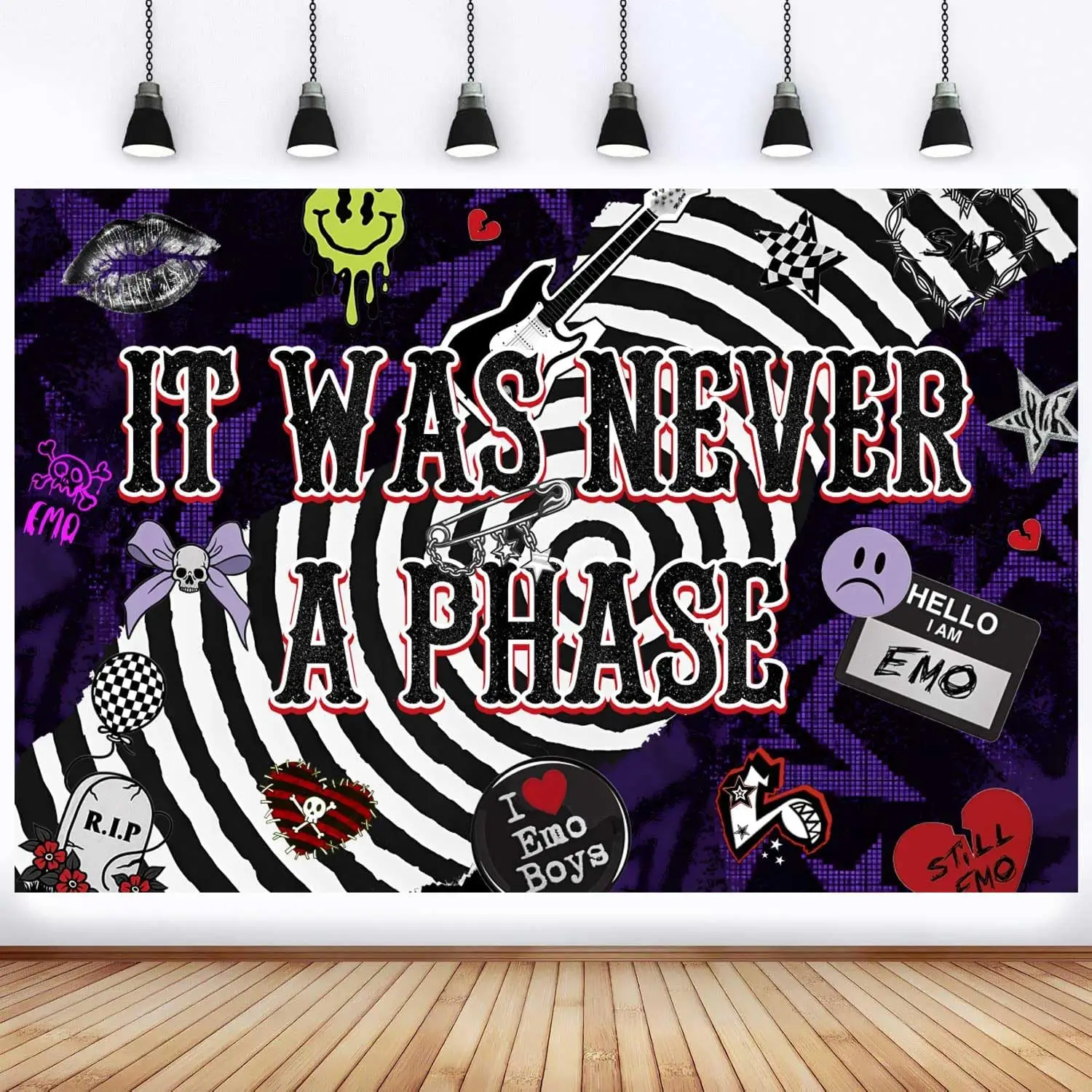 Emo-Themen-Geburtstagsparty-Hintergrund „It Was Never A Phase“-Banner, Gothic-Punk-Rock-Grunge-Ästhetik-Hintergrund, Foto-Requisiten, Wanddekoration