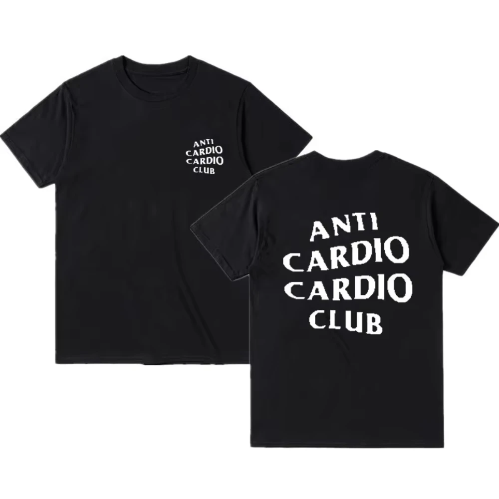 

Summer clothes Anti Cardio Club T Shirts Gym Life Letter Printing Short Sleeves Comfort Cotton Men Oversized t-shirt Womens Tops