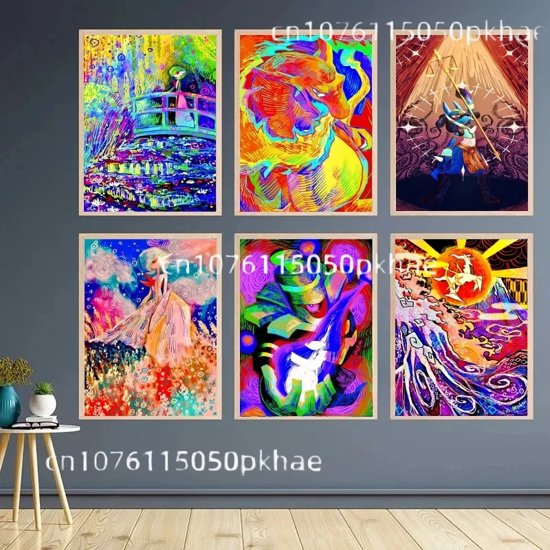 

Pokemon Anime Figures Pikachu Gengar Squirtle Charmander Canvas Painting Anime Wall Art Prints Living Room Decor Posters