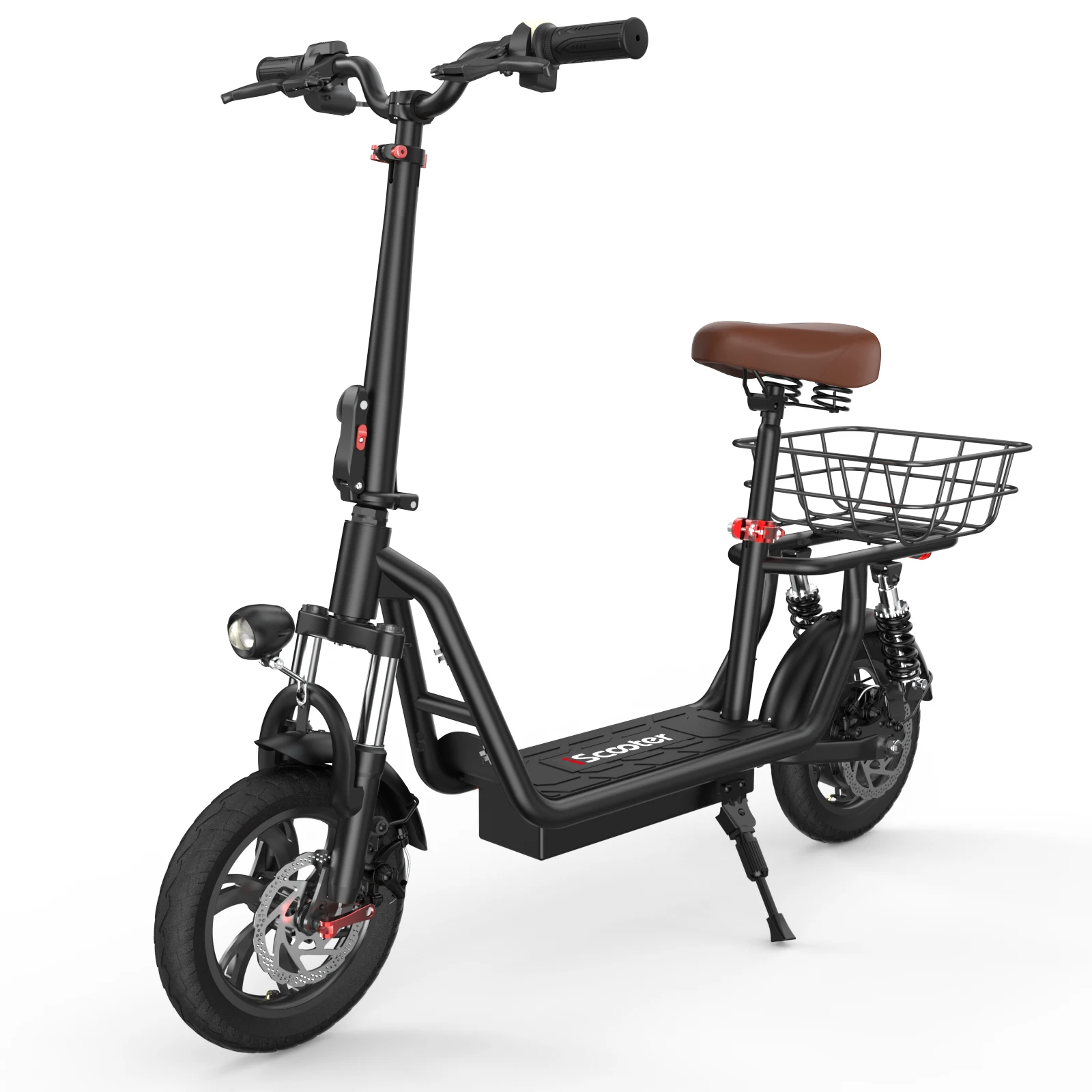 IScooter I12 Elektrische Scooter Met Zadel 500W 36V 7.5AH 35KM Max Bereik 25km/u 12'' Pneumatische Band Dubbele Vering Elektronische & Schijfrem Afneembare Mand LED Verlichting voor Volwassenen