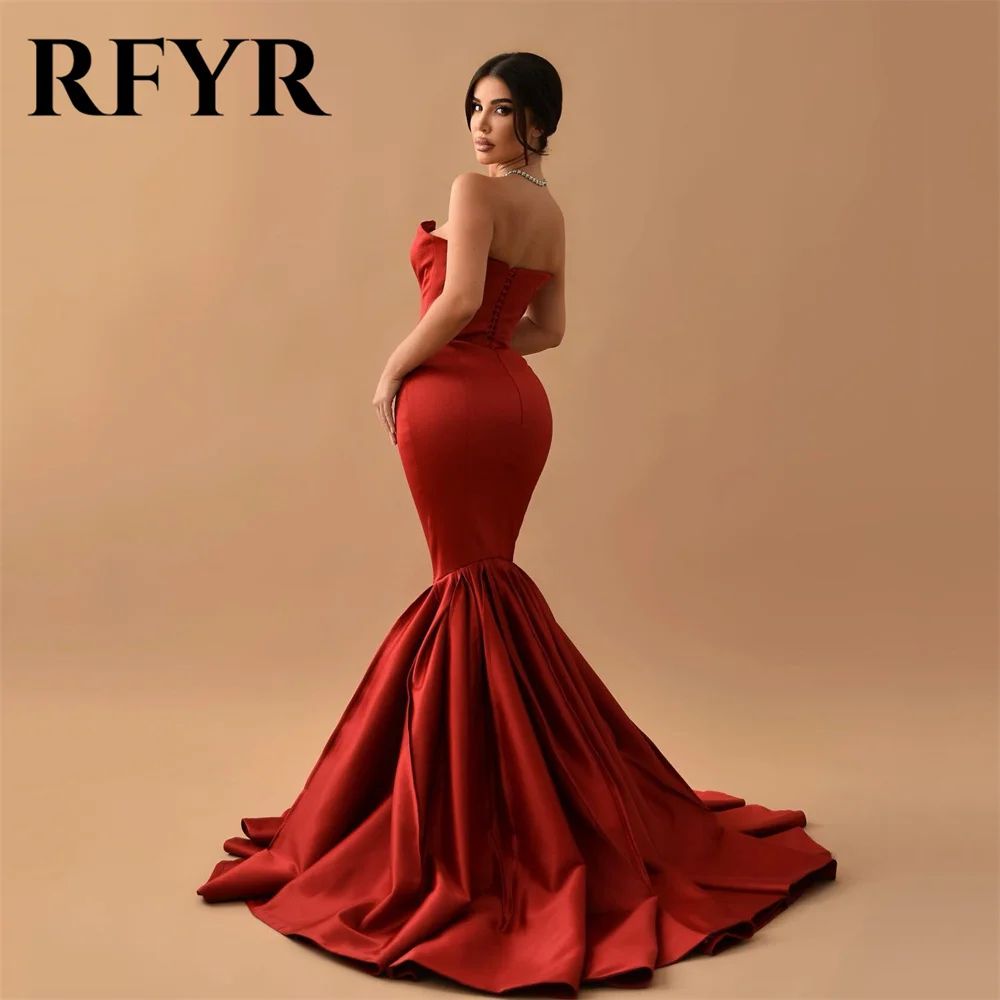 RFYR Red Prom Dress Evening Dress Sexy Mermaid Prom Gown For Wedding Party Gown Satin Sleeveless robe de soiree Customized