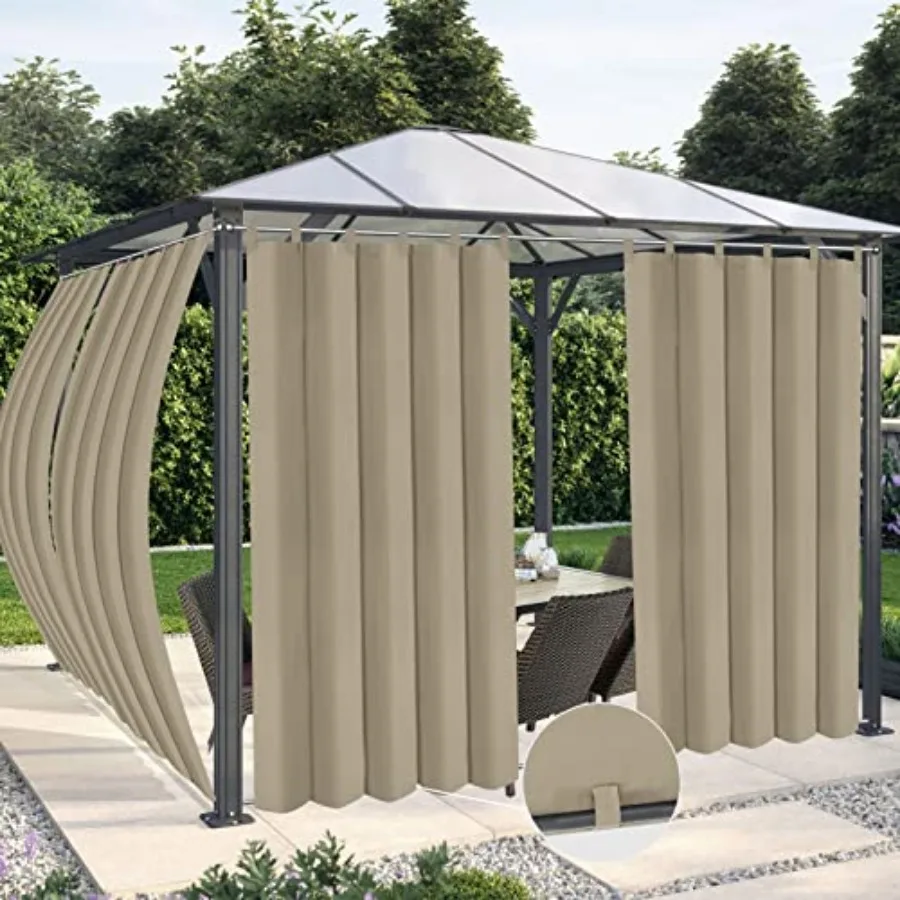 

Waterproof Outdoor Curtains for Patio - Windproof Tab Top Gazebo Curtain Panels - Privacy Sun Blocking Outside Curtain Set for