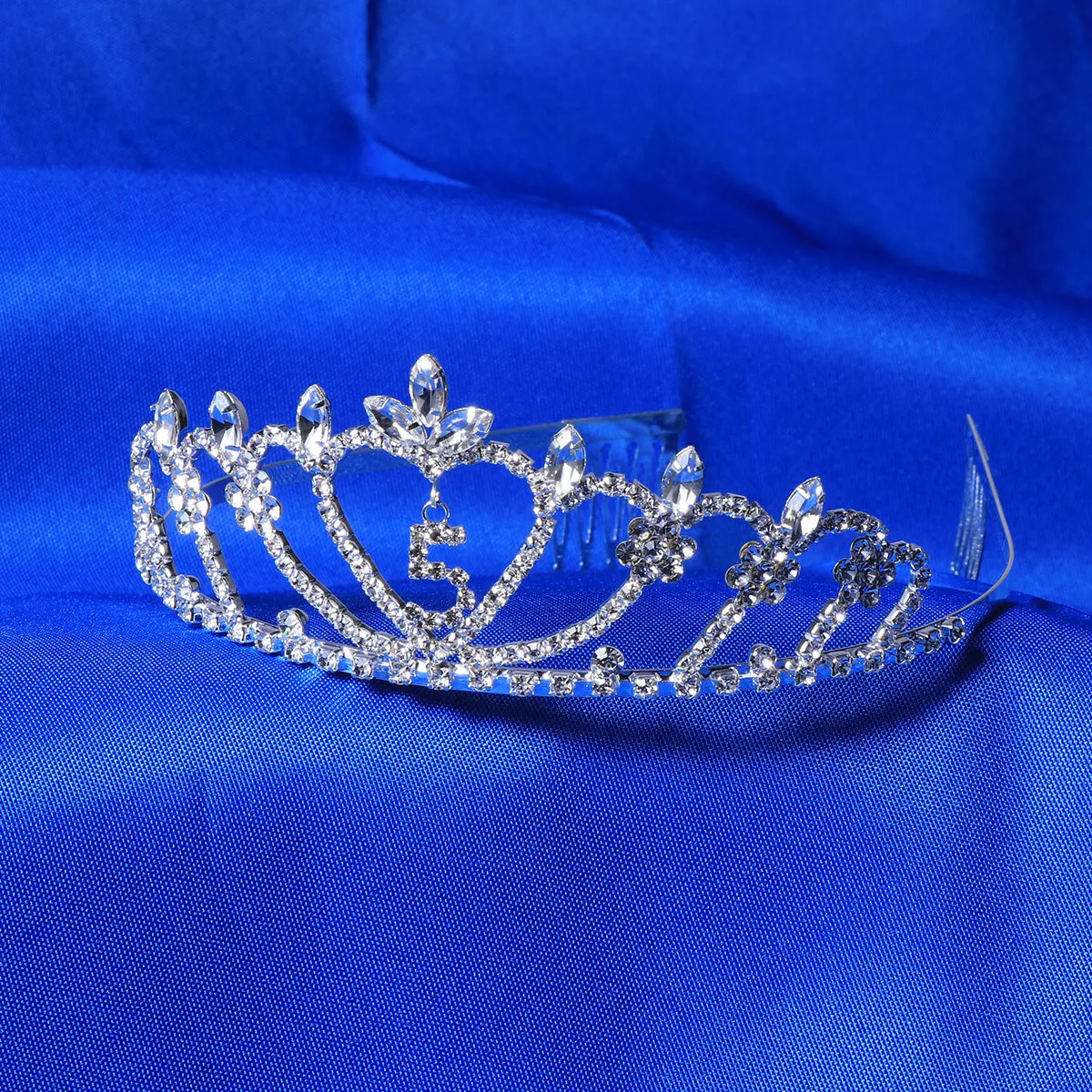 

1Pcs Children's Birthday Crown Rhinestone Tiara Silver Plated Handmade 5 Years Old Girls Party Gift Hair Jewelry