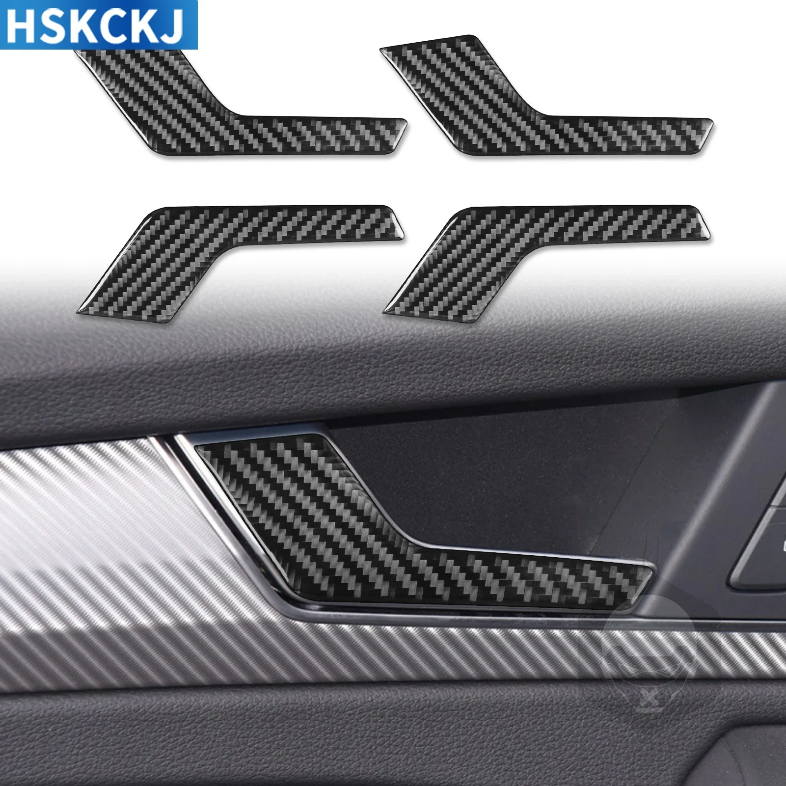 

For Audi Q5L 2018—2023 Real Carbon Fiber Door Inner Puller Panel Cover Trim Sticker Interior Decoration Car Accessories