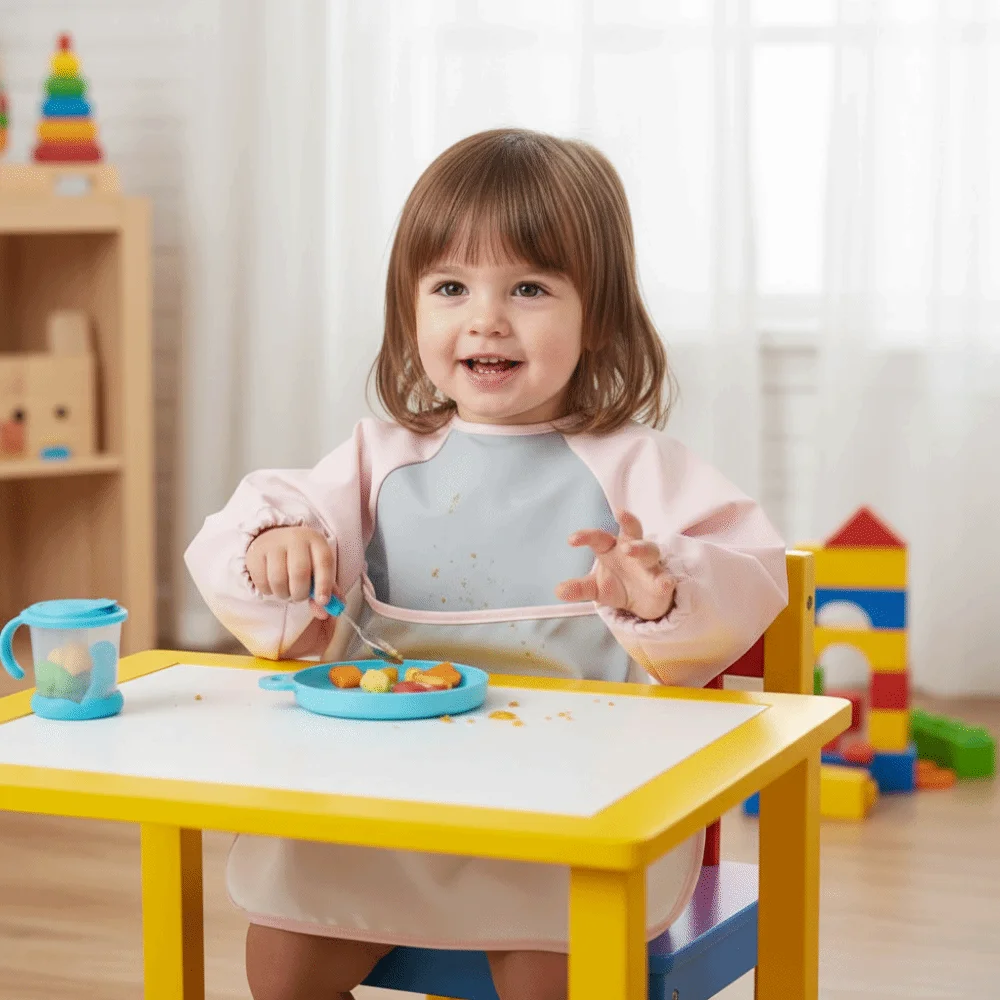 Solid Color Baby Feeding Bib Waterproof Easy Clean Long Sleeve Bib Reusable Soft Washable Burp Cloth Accessories
