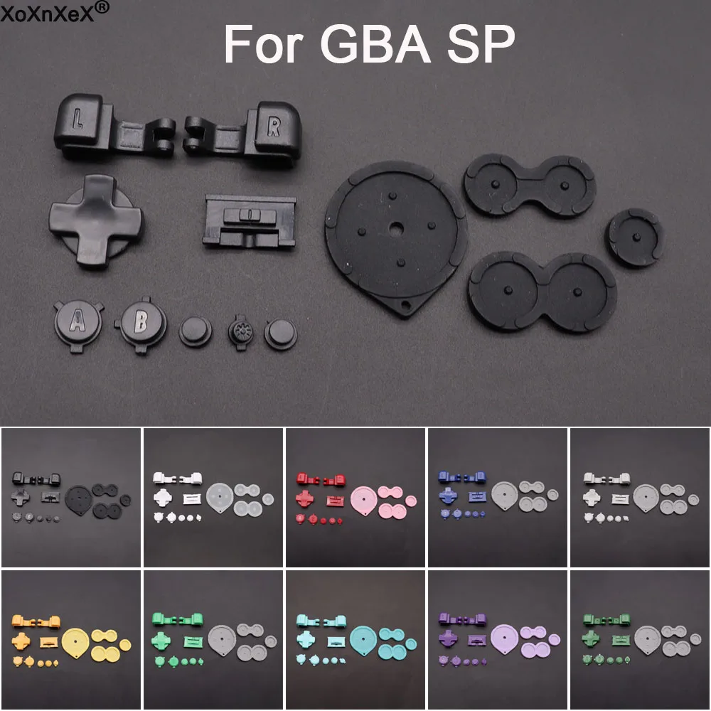 Plastic Full Set Buttons For GBA SP A B L R Select Start Power On Off Volume Buttons D Pad Key & Console Rubber Buttons