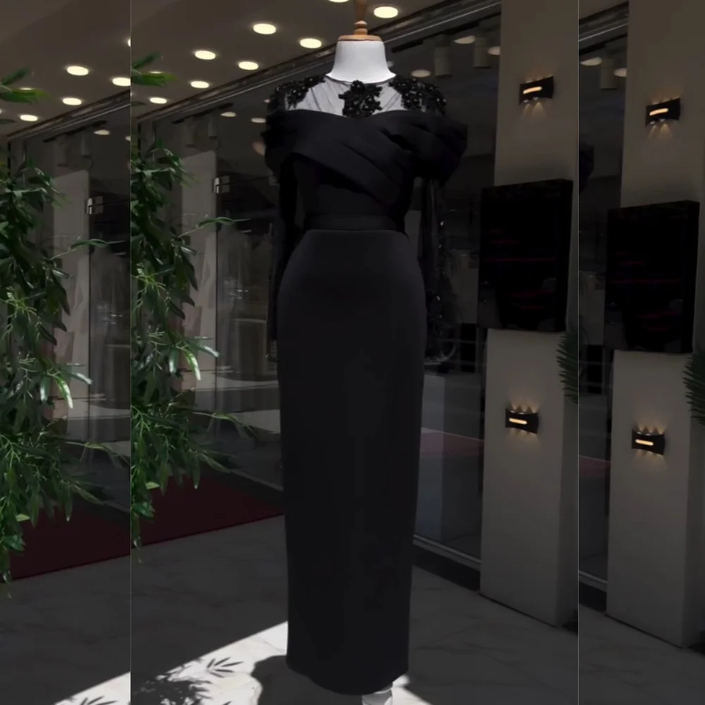 

Customized Modern Style Jersey Sequined Pleat Straight Scoop Neck Long Dresses Bespoke Occasion Fashion