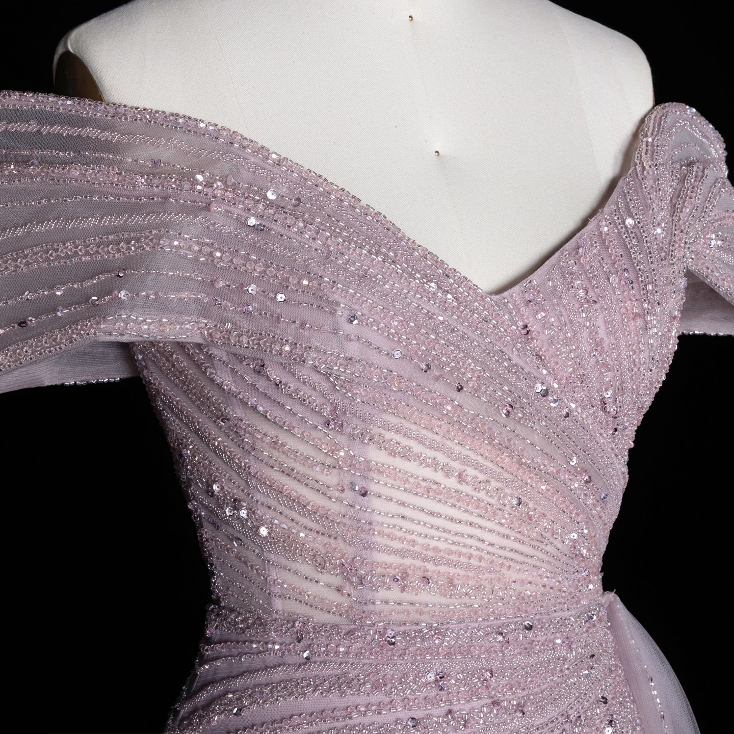 Sharon Said Dubai 2026 Luxuriöses, stark perlenbesticktes, schulterfreies Abendkleid in Champagner für Damen, Ballkleid, formelle Partykleider SS007 Maßanfertigung – Detail 14
