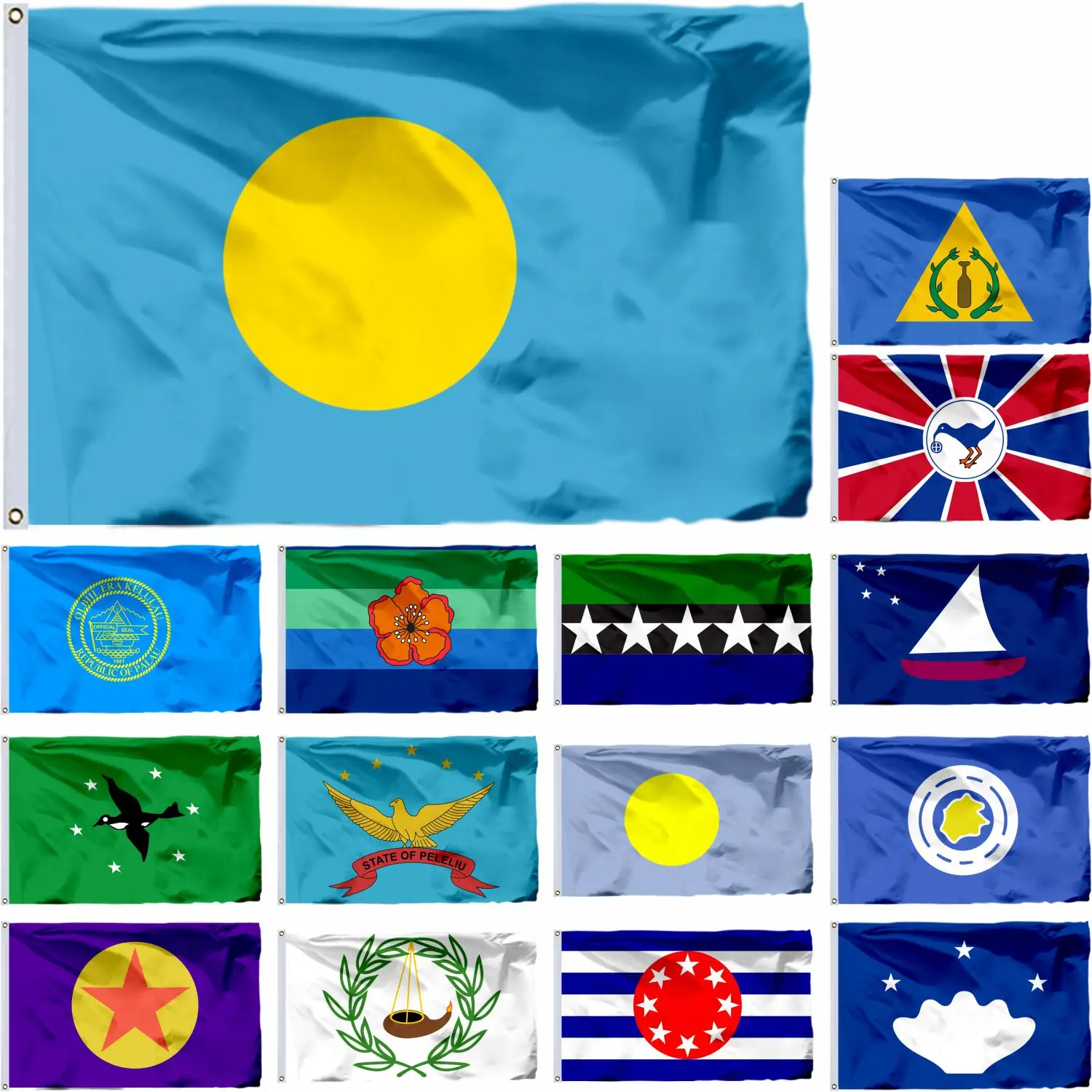 Palau Flag Choice of Sizes:21X14CM/2X3ft Hatohobei Banner Angaur Kayangel Melekeok Ngaraard Ngatpang Ngchesar Peleliu Sonsorol