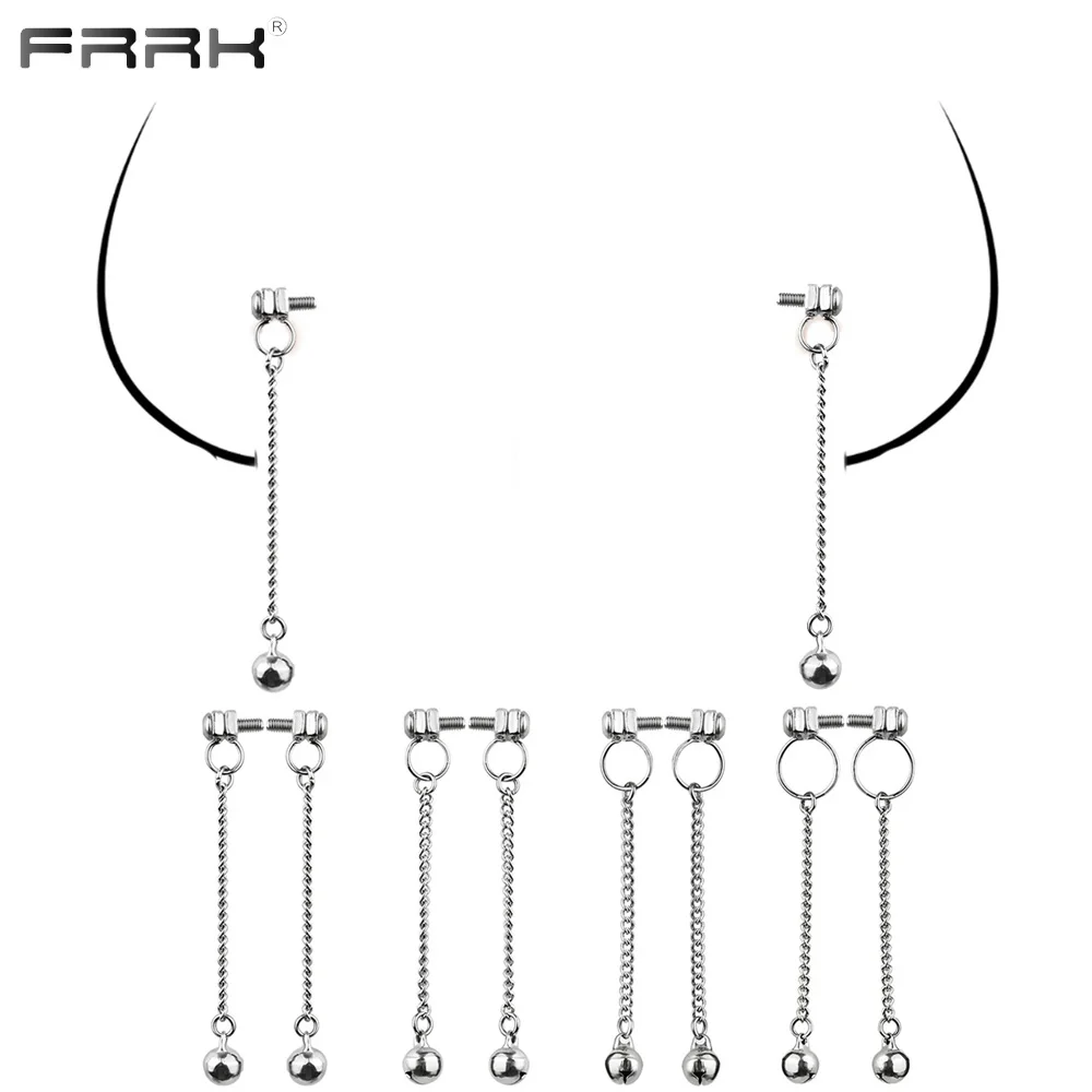 FRRK Pair Metal Nipple Clamps With Steel Chain Breast Clip Stimulator Teasing Bondage Sex Toys Fetish BDSM Sexy Shop for Adults