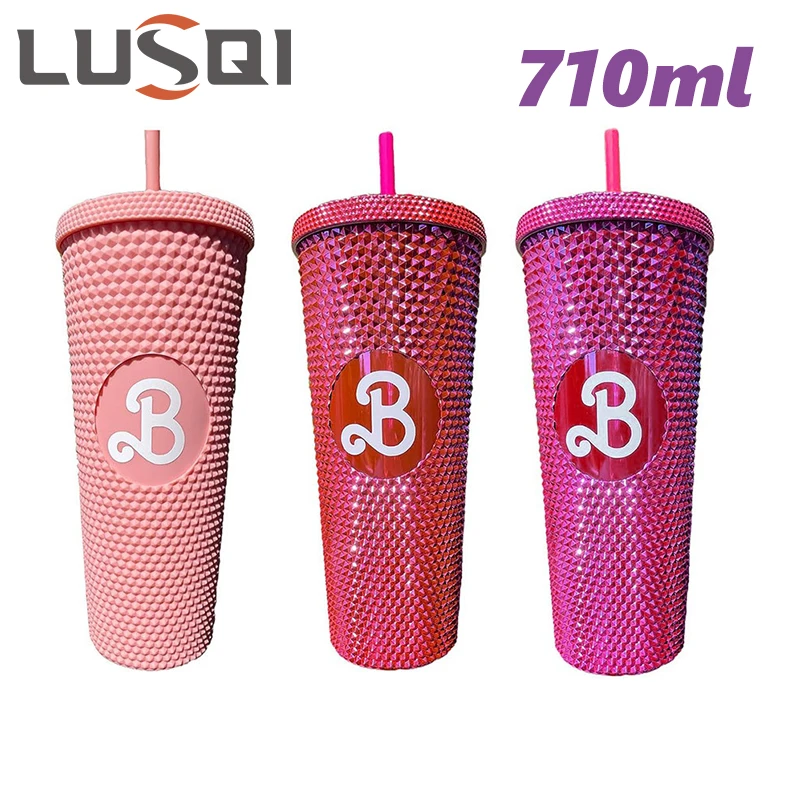 LUSQI 1 taza de plástico de 710 ml con pajita de gran capacidad reutilizable-taza para beber con patrón creativo de Durian