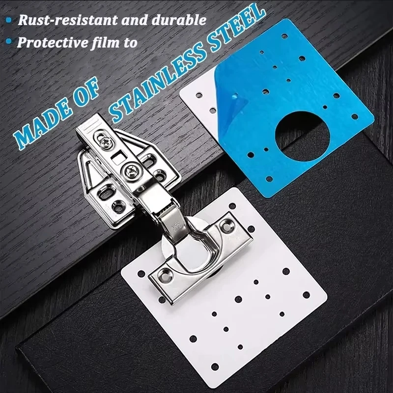 4pcs Cabinet Hinge Repair Plate Cupboard Door Stainless Steel Thickened Mounting Fixing Plate Furniture Drawer Hardware Tools