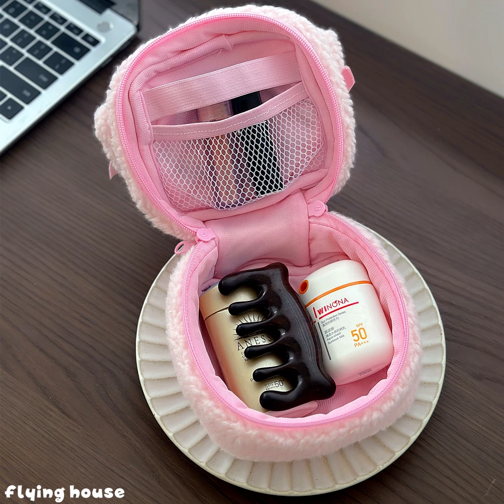 กระเป๋าเครื่องสำอางลายการ์ตูนเปียโนน่ารัก สีชมพูหวาน  กระเป๋าเครื่องสำอางขนาดใหญ่ พกพาสะดวกสำหรับเดินทาง เหมาะสำหรับสาวๆ