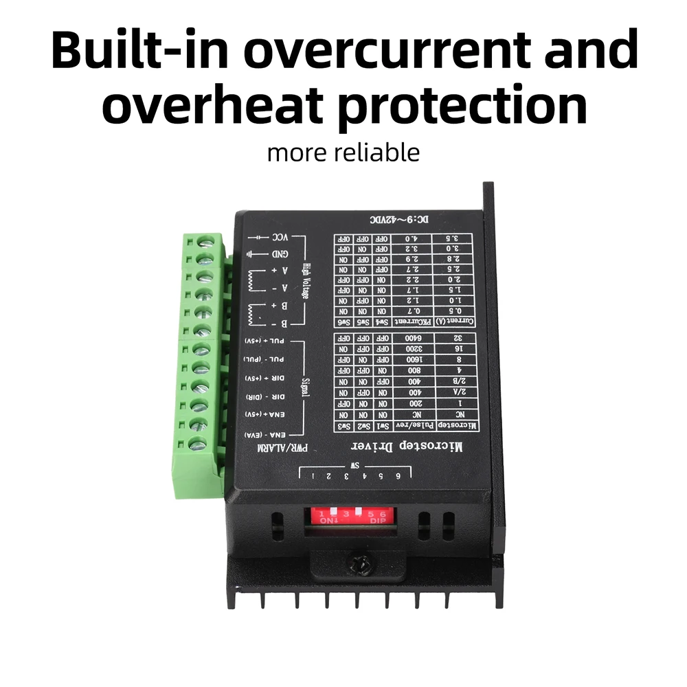 TB6600 Stepper Motor Driver 8 Speed Adjustment 32-Step 4A DC9-42V for 42/57 Single-Axis Motor Overcurrent/Overheat Dual Protect