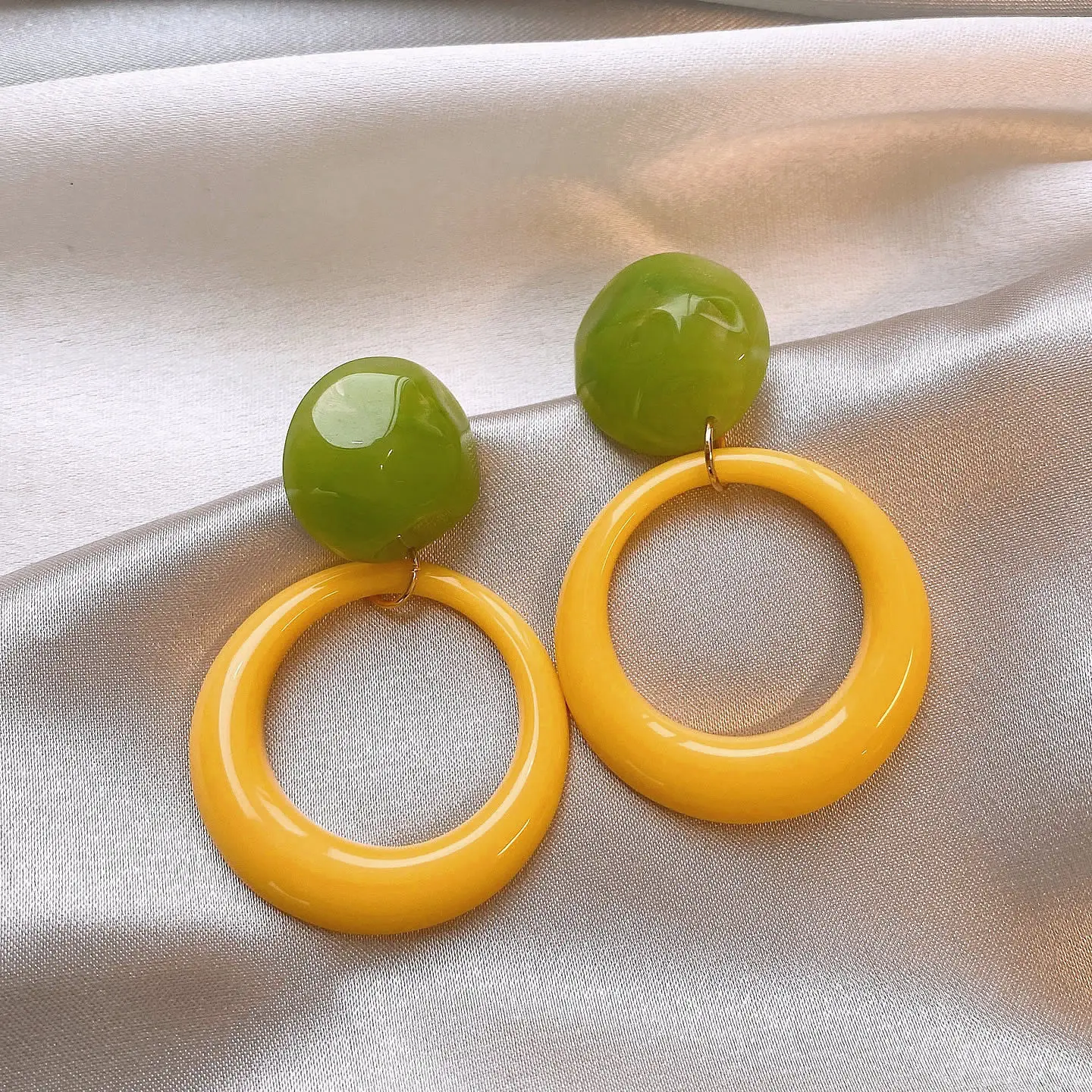 Hong Kong Style Geometric Yellow Ring Earrings For Women Trendy Collision Colors Ears Accessories Jewelry Gift Party Casual Wear