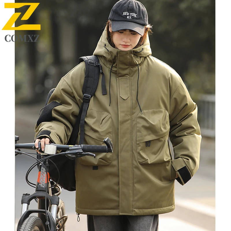 2025 الشتاء سترة النساء الرجال موضة عادية سميكة الباردة واقية يندبروف القطن معطف مبطّن اليابانية فضفاضة الدافئة مقنعين سترة