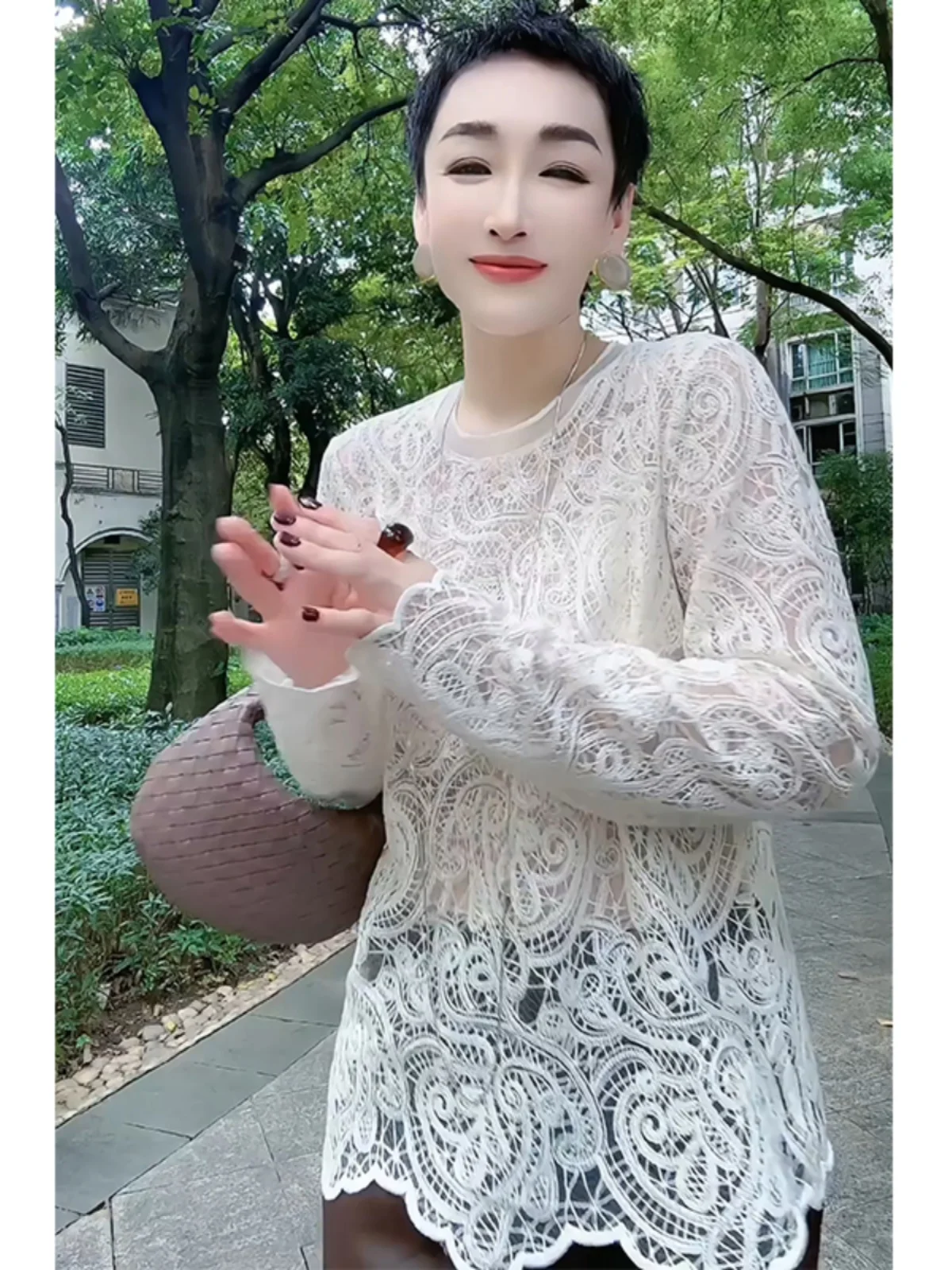 

Ele Корейский женский топ Long Sve Lace under irt с вырезами и тяжелой вышивкой для многослойной одежды для поездок на работу