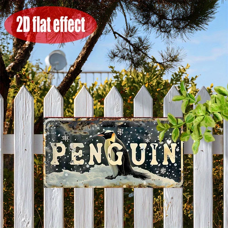 Penguin Snow Scene AL Sign - Vintage Durable Metal Plaque Wall Decor, Home Office Bar Man Cave Wall Art
